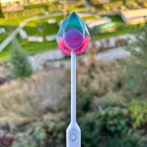 Colorful lollipop with a blurred natural background
